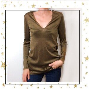 Zara Khaki Green V-Neck Long Sleeve Top, NWT, M